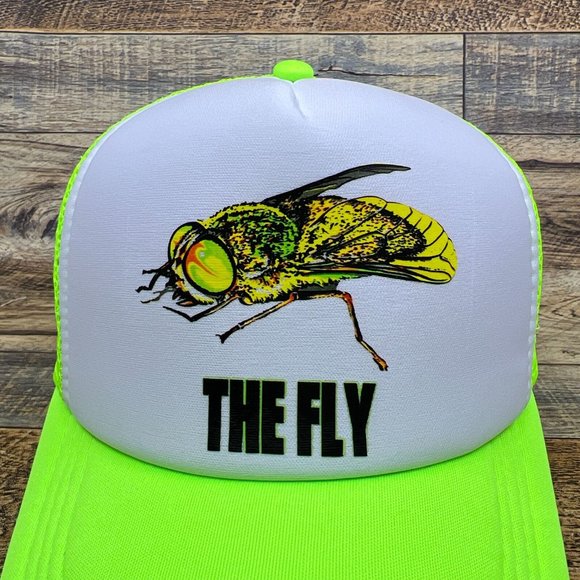 The Fly Mens Trucker Hat Neon Green Snapback 1986 Jeff Goldblum Cult Horror Cap - Picture 3 of 8